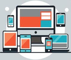 Responsive Design Illustration With Computer Smartphone Tablet And Laptop Devices vector