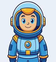 Smiling Cartoon Astronaut Illustration In Blue And Yellow Spacesuit Isolated On White vector