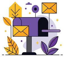 Illustration Of Mailbox With Yellow Envelopes And Abstract Botanical Elements vector