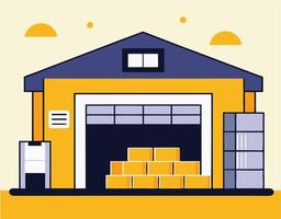 Minimalist Warehouse Illustration Featuring Stacks Of Boxes And Simplified Shapes Flat Design vector