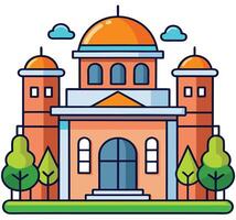 Cartoon Mosque Illustration With Trees And Clouds In Flat Design Style vector