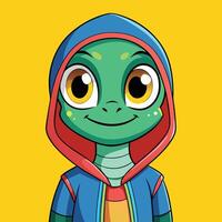 Cartoon Style Reptile Character Wearing A Hoodie Against A Yellow Background vector