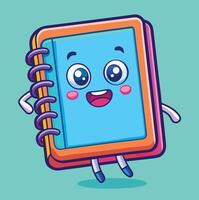 Cute Smiling Notebook Character Stationery Cartoon Illustration Teal Background Creative Art vector