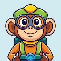 Cartoon Monkey Character With Backpack Ready For Adventure Illustration vector
