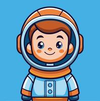 Cute Cartoon Boy Astronaut Smiling In Spacesuit Illustration On Blue Background vector