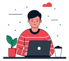 Man Working On Laptop From Home Illustration Graphic Design vector
