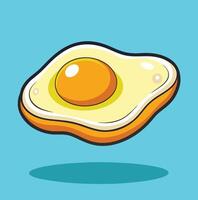 Cartoon Fried Egg Floating With Shadow On A Blue Background Illustration vector