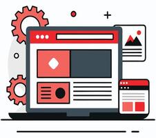 Website Development Illustration With Gears And Responsive Design Concept vector
