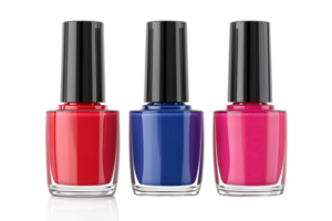 tree nail polish bottles in bold colors isolated- 3d rendering-generated by ai png