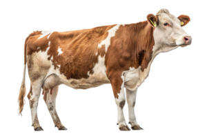 full body of a brown and white cow full-length standing in front of an isolated png