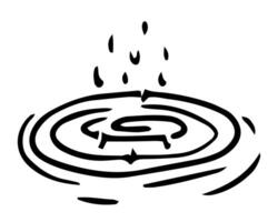 Circles on the water whimsical line icon on isolated background. Linear circles with splash naive illustration for logotype or contemporary design. Monochrome contour drawing concentric circle. vector