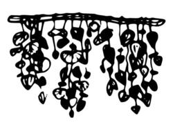 Hanging plants on the stick whimsical line sketch on isolated background. Linear contour illustration vine naive floral art for logotype or contemporary design. Monochrome contour drawing. vector