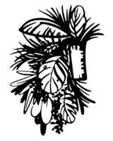 Tropical plant on the wall illustration water feature on isolated background. Naive Linear contour drawing plant panel for logotype or poster. Contour drawing mixed leaves. vector