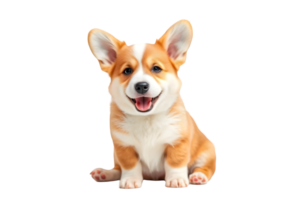 A charming Pembroke Welsh Corgi puppy, with a happy expression and mouth open. png