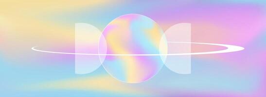 Retro background with the circle and frame on the vivid colorful blended background. backdrop, illustration, y2k 2000s techno aesthetics. vector
