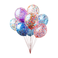 Colorful balloons with confetti, creating a joyful and festive atmosphere, ideal for birthday parties, celebrations, and festive events, perfect for party decorations and event themes png