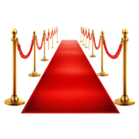 Red carpet entrance with golden stanchions and red ropes, symbolizing luxury, elegance, and VIP events, png