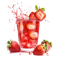 strawberry juice with splash on transparent background ideal for beverage, fruit, png