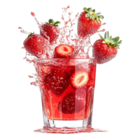 strawberry juice splash in glass with splash on transparent background png