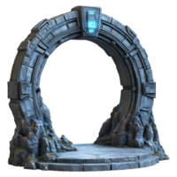 Futuristic Sci-Fi Portal with Detailed Stone Structure, Ideal for Fantasy and Sci-Fi Themed Visual Projects png