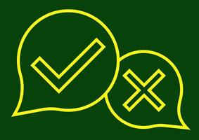 Flat check mark and cross in text bubble. Communication graphics. vector