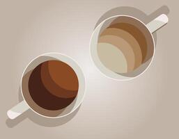 Coffee cups while communicating. Cup of coffee, top view. Two cups with hot drink. vector
