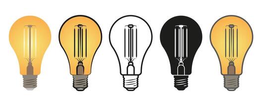 Light bulb icon on a light background. Electric lamp, electricity. Contour, flat and color style. vector