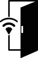 Wireless door icon, black design in trendy style. lock system. an open door with a wifi symbol on it vector