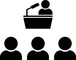 Conference Icon. Public Speaking Icon . flat design .Person on Podium for Presentation and Seminar for People with Microphone in Glyph Symbol illustration vector