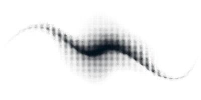 Flowing Black Halftone Wave Pattern on White Background. Elegant gradient design with smooth curving lines and dotted sand texture. Ideal for contemporary posters, abstract graphics, technology vector
