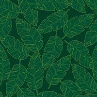 Tropical Banana Leaf Seamless Pattern Isolated on Green Background. Playful and vibrant leafy background with tropical foliage, bold shapes, and playful colors. Ideal for print, fashion, cards vector