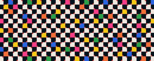Geometric Abstract Background with Rectangles and Red Small Squares. Multicolored groovy design perfect for posters, flyers, brochures, print, stickers. vector