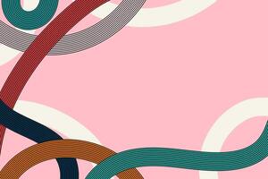 Playful Retro Stripe Lines Pattern on Soft Pink Background. Flowing colorful wavy lines and arcs with vibrant, youthful aesthetic. Perfect for branding, invitations, and social media graphics, wall vector