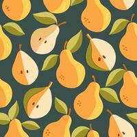 Seamless pattern with whole pears and halves vector