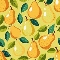 The pattern of yellow pears with speckles is seamless on a light green background vector