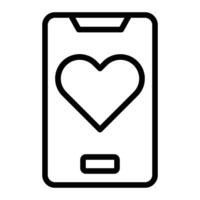 A black and white outline of a phone with a heart vector