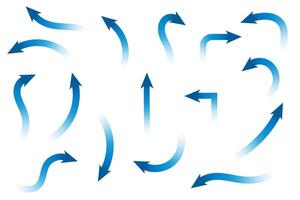 Set of blue arrow showing wind flow isolated on white background, air direction vector