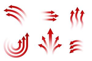 Set of red arrow showing wind air flow isolated on white background, air direction vector