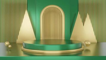 3d rendering of minimal scene of green background with podium beauty ads and product promotion video