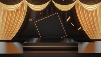 4k Motion Graphic Design black and gold 3D looping animated background with abstract and seamless curtains and flags. business, party, game, education, modern, web and mobile, seamless 3D looping video