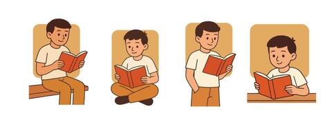 Flats design Boys reading a book with varian poses vector