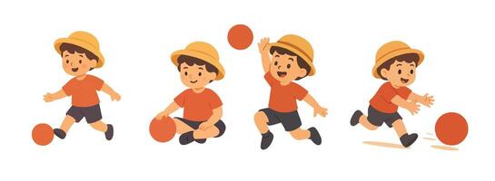 Flats design child play with his red ball vector