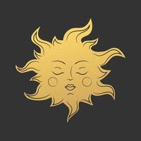 Sleeping sun golden celestial emblem on dark background vector