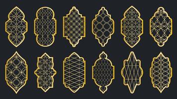 Traditional islamic windows with golden patterns vector