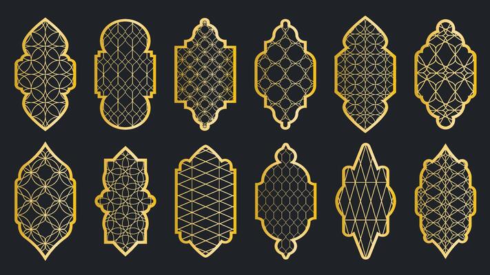 Traditional islamic windows with golden patterns