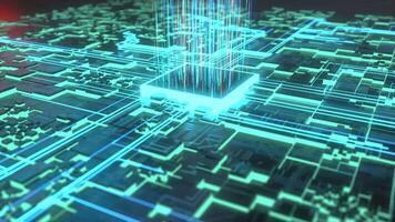 Computer Chip with Glowing Blue Light Effect, Tech Animation, 2D Animation, Futuristic Circuit, Motion Background, 4K Resolution video