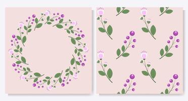 Frame and pattern of pink flowers and berries vector