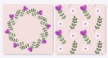 Botanical round frame and pattern vector