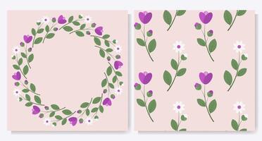 Frame and pattern of pink and white flowers vector