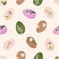 Easter egg seamless pattern. Trendy eco handcrafted eggs with botanical elements. Elegant texture for textile design, wrapping paper, poster, background vector